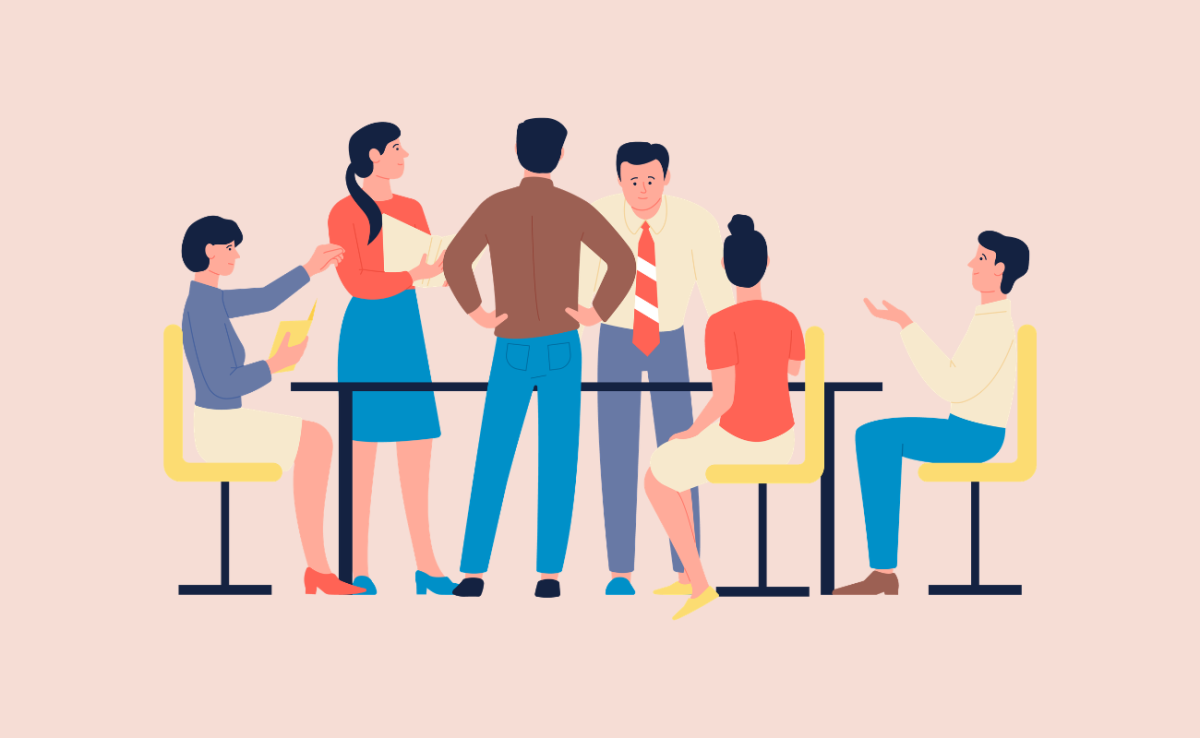 Illustration d'un groupe de personnes en train de discuter