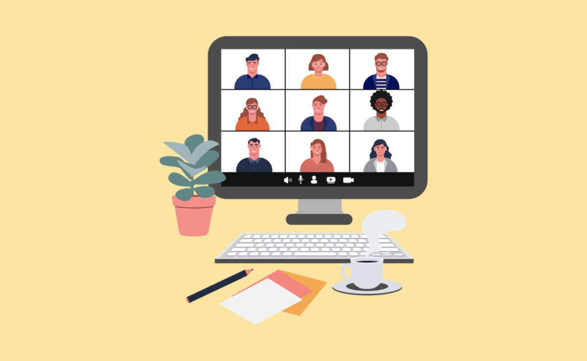 Visuel représentant un écran de webinaire avec neuf personnes dessus