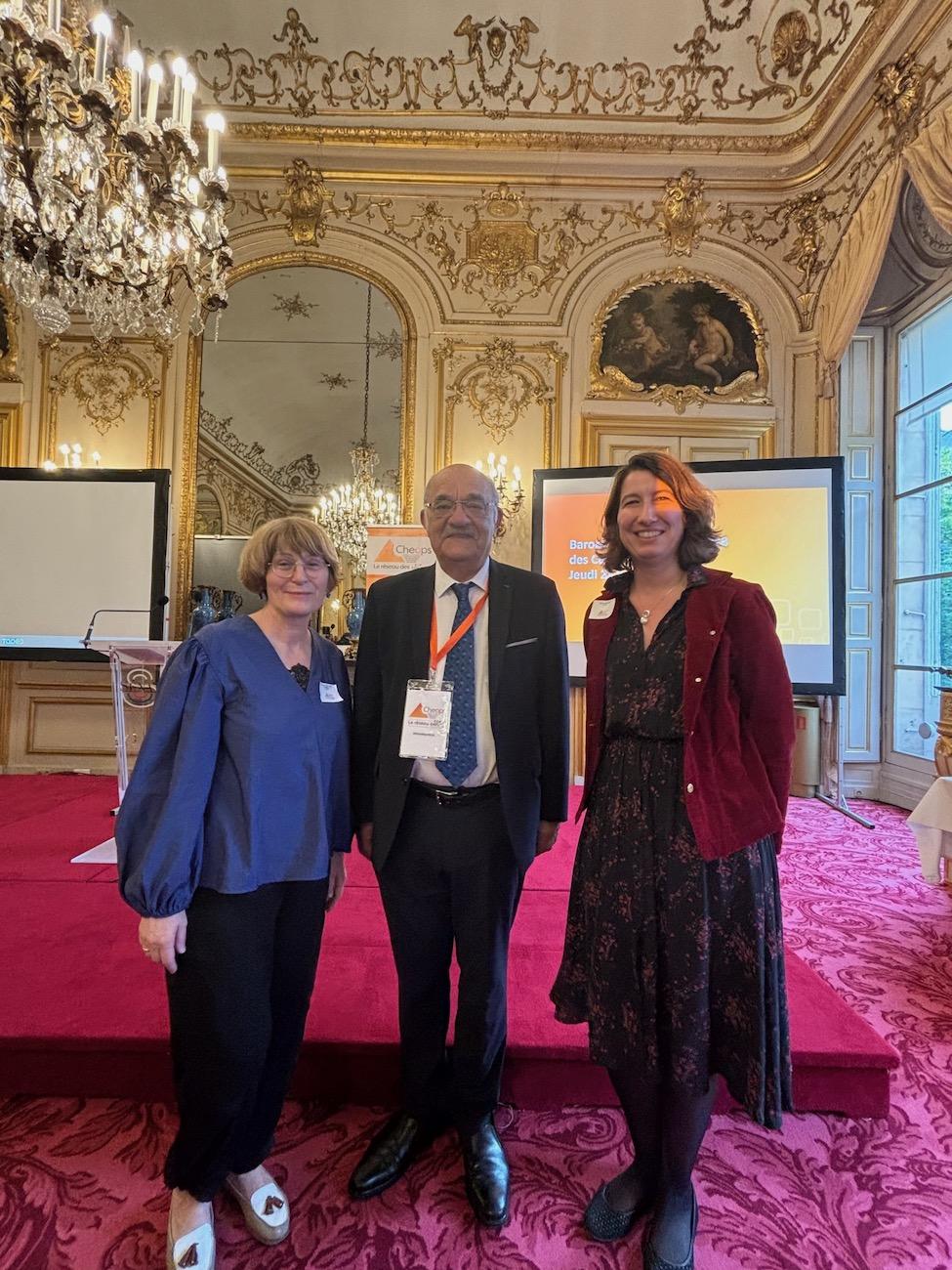 Marine Neuville, Françoise Descamps Crosnier et le président de CHEOPS à l'occasion de la présentation du baromètre CHEOPS 2023