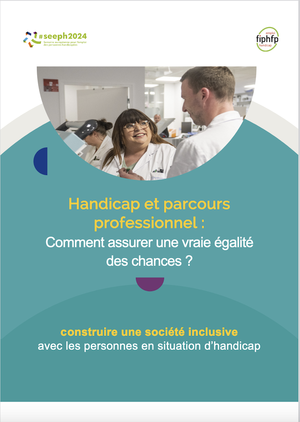 Affiche du FIPHFP pour la SEEPH 2024 - Handicap et parcours professionnel : Comment assurer une vraie égalité des chances ?