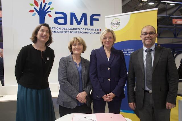 Marine Neuville, directrice du FIPHFP, Françoise Descamps-Crosnier, présidente du Comité national du FIPHFP, et les représentants de l'AMF