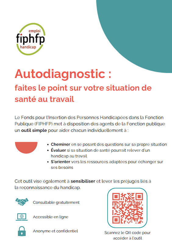 Affiche Autodiagnostic : faites le point sur votre situation de santé au travail avec un QR code qui renvoit par l'outil