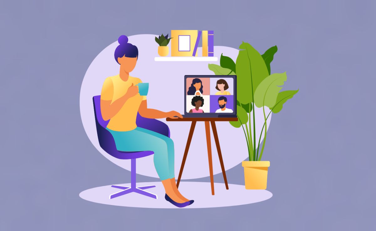 Illustration d'une femme qui participe à une réunion en visioconférence
