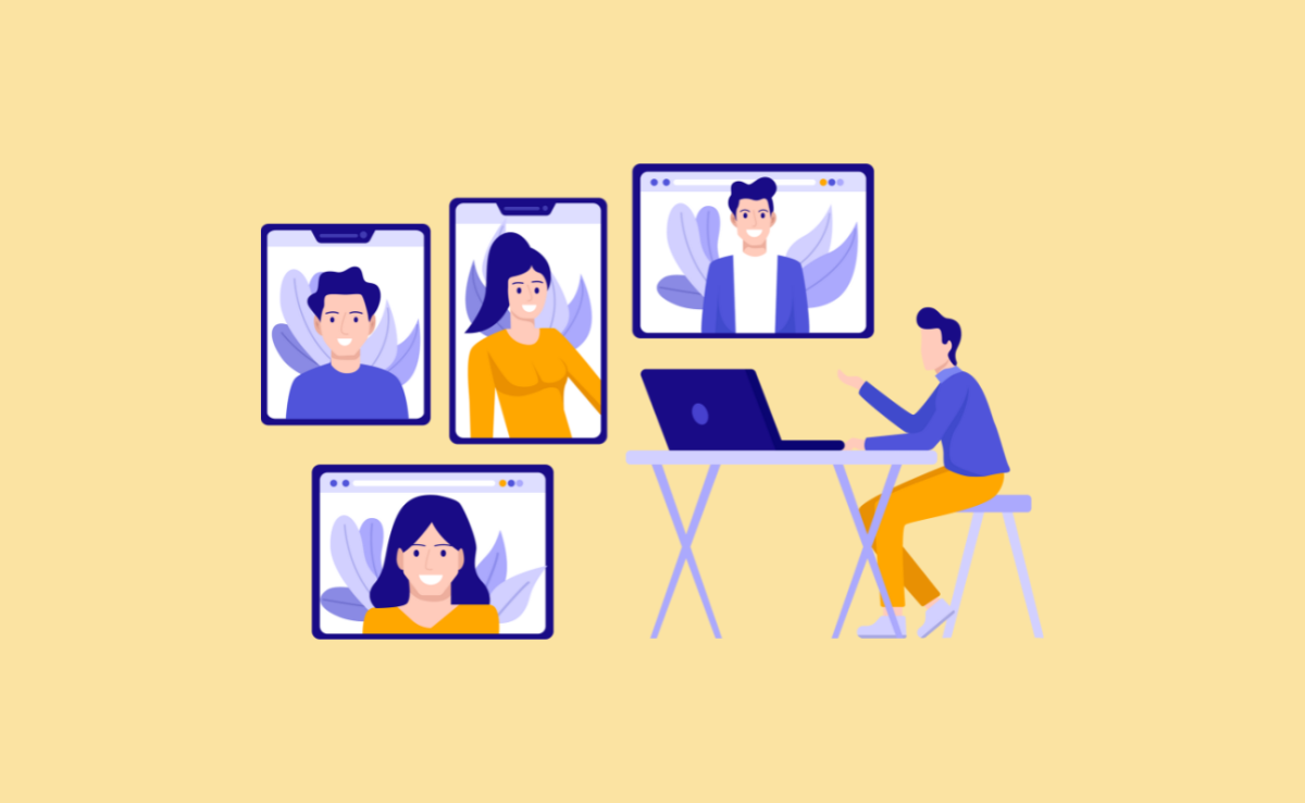 Illustration de personnes en réunion en visioconférence