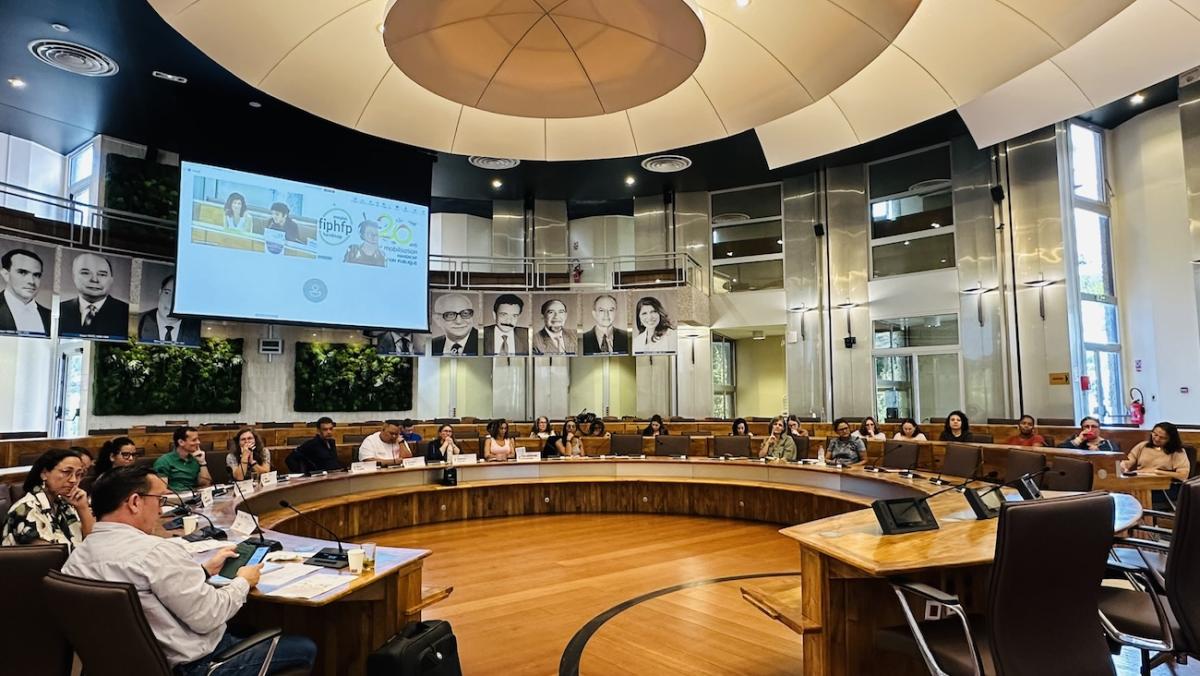 Participants au comité des employeurs publics de la Réunion dans l'hémicycle du Conseil départemental